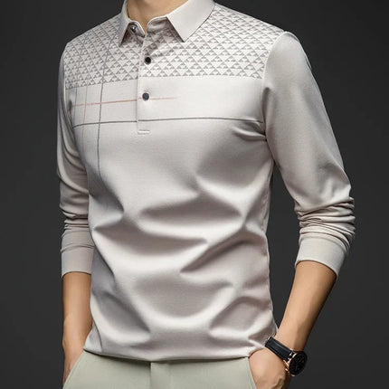 Formal Polo Tshirts Men Graphic Design Long Sleeve Shirt Collar Office Work Polo Tops Man Clothing