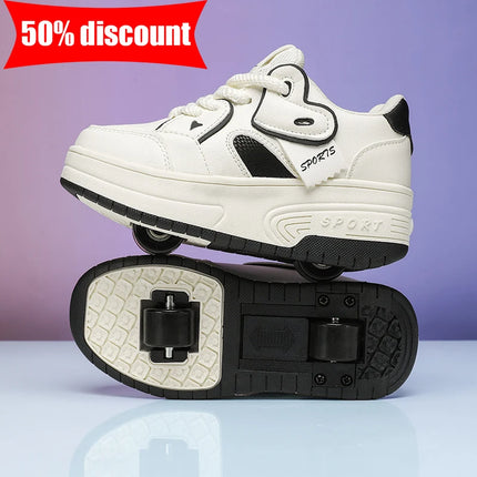 Children's Roller Skating Shoes, Detachable Double Wheels, Boys' Outdoor Skating Amusement Sneakers, Girls' Comfortable Soft Board Shoes