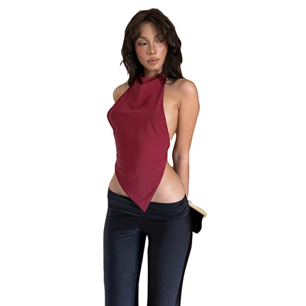 Nibber Irregular Hem Tank Top Women Trend Sexy Backless Halter Bandages Sleeveless Classic Fashion Hottie Street Wild Party Vest