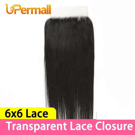 Upermall 5X5 6X6 7X7 Pre Plucked Swiss Lace Closure Straight Body Wave Transparent Can Be Bleached Brazilian Human Hair On Sale