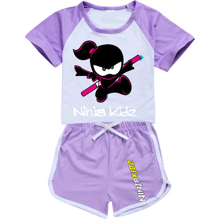 Ninja Kidz Kids Clothes Cotton Sport Tracksuits T-shirts Sweatshirt Suit Cartoon Pattern Set Teenager Baby Boys Girls Clothing