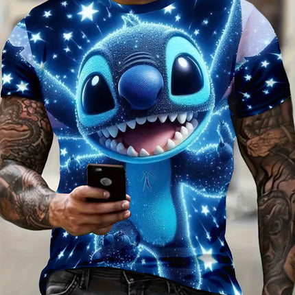 Men's Disney Lilo & Stitch Starry Night 3D Print T-shirt Casual Short Sleeve Tops