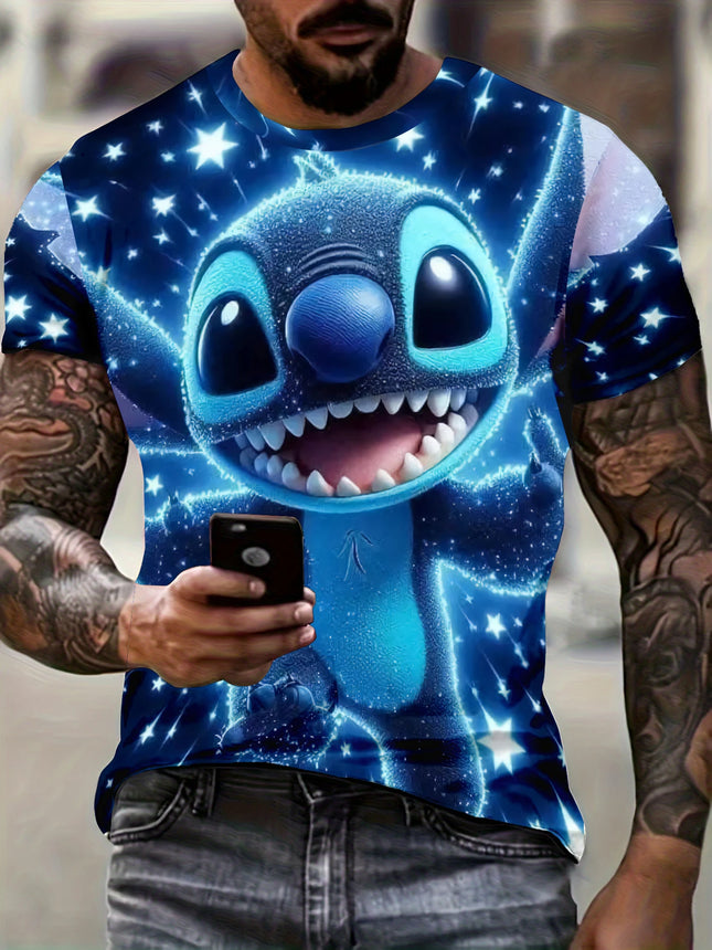 Men's Disney Lilo & Stitch Starry Night 3D Print T-shirt Casual Short Sleeve Tops