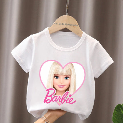 Hot Sale Barbie Princess Print Cartoon Kids T-Shirts Kawaii Girls Clothes Baby Boys Short Sleeve T shirt Summer Children Tops