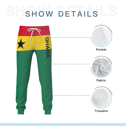 Mens Sweatpants Ghana Flag Pants with Pockets Joggers Soccer Football Multifunction Sports Sweat With Drawstring