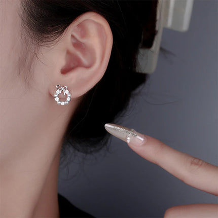 Fashion Lmitation Pearl Crystal Bow Stud Earring For Women Girl Fashion Cute Loreanearrings Party Trending Jewelry Wholesale