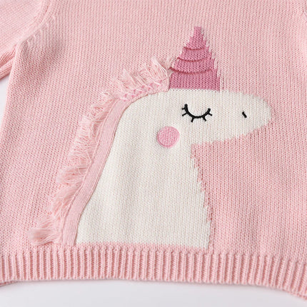 DXTON Baby Girl Knitted Sweater Thicken Loose Pullover Kids Tops Unicorn Applique Winter Warm Knitting Solid Children Sweaters