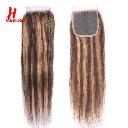 P4/27 4x4 Lace Closures Deep Wave Highlight Lace Closure 100% Human Hair Closure With Baby Hair Remy Brazilian 10''-20'' HairUGo