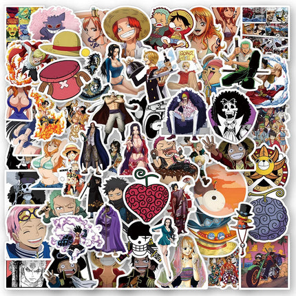 50/100pcs Japan One Piece Anime Stickers Cartoon Decals DIY Skateboard Car Laptop Motorcycle Waterproof Cool Sticker Classic Toy
