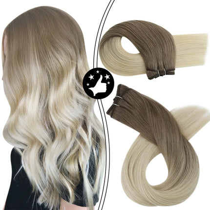 Moresoo Sew in Hair Extensions Weave Hair Human Bundles Machine Remy Hair 100 Gram Double Weft Soft Straight Human Hair Weft