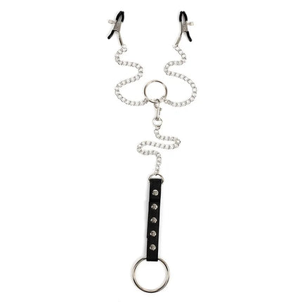 Nipple Clamps with Penis Ring Stainless Metal Long Chain Testis Bondage Nipple Stimulator Erotic BDSM Sex Toys for Couples