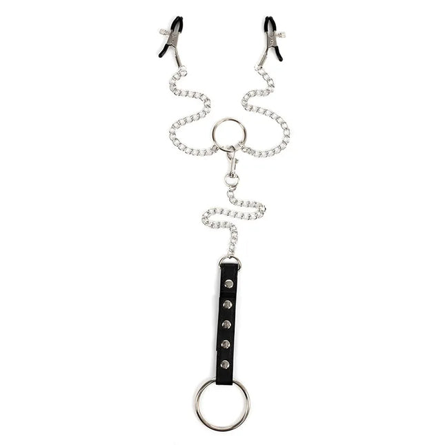 Nipple Clamps with Penis Ring Stainless Metal Long Chain Testicle Bondage Nipple Stimulator Erotic BDSM Sex Toys for Couples