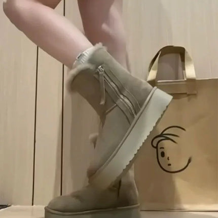 Luxury Winter Women Long Plush Warm Snow Boots Casual Shoes New Suede Fur Chelsea Ankle Boots Flats Platform Ladies Thick Shoes