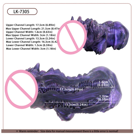 SHAZ Fantasy Purple Dragon with Breast Shaped Masturbator, Body-Safe Platinum Silicone Dual Channel Stroker, Male Pleasure Toy