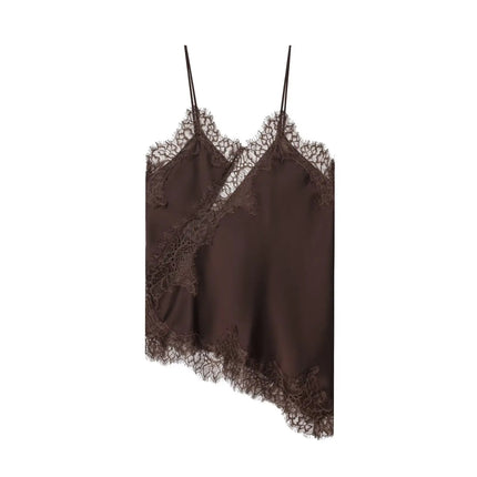HH Sexy Women Asymmetrical Lace Slip Tops Summer Female Backless Sleeveless Off Shoulder Underwear Tanks Elegant Beach Camisole