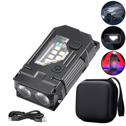 Mini Keychain EDC Flashlight - Rechargeable Magnetic Torch Light with Pen Clip & Hat Clip, Super Bright Lamp for Outdoor/Fishing