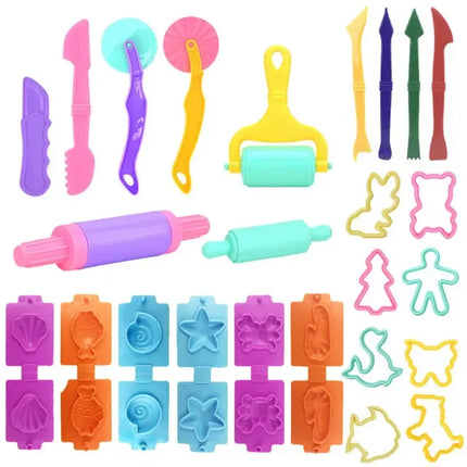 Dough Play Tools for Kids Dough Accessories Molds Dinosaur Fruit Roller Cutter Scissor Playdough Clay Mold Children DIY Toys