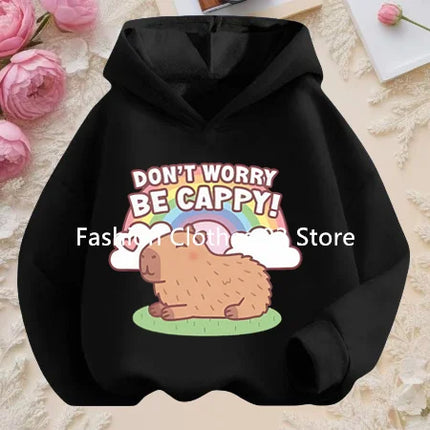 Fall and Winter Outdoor Leisure Sports Children's Hooded Sweatshirt Cartoon Fun Capybara Cute Print Boys and Girls Soft Hoodie