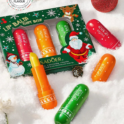 3/4pcs SADOER Christmas Set Brightening Lip Balm Moisturizing Anti Cracking Hydrating Repair Nourishing Lipstick Skin Care