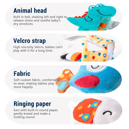 Montessori Newborn Cartoon Wrist Strap Rattles Toys Children Sensory Animal Squeaking Sound Interaction Development Toys Gifts