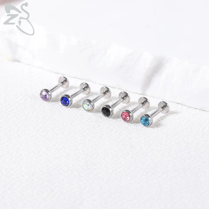 ZS 6-13PCS/LOT 16G Stainless Steel Lip Labret Piercing Set Crystal Monroe Lip Stud Ear Tragus Helix Cartilage Piercing 6/8/10mm