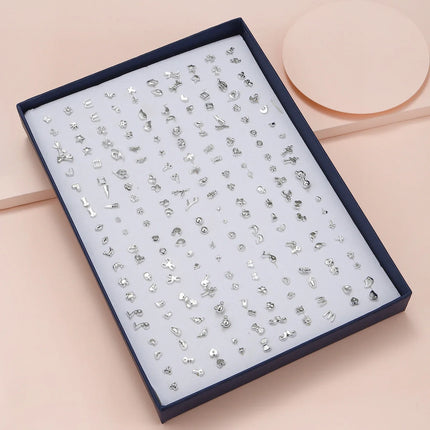 New Arrival 100Pair Mixed Size Color Cubic Zircon Stud Earrings Set Shine Crystal Ear Studs for Men&Women Punk Party Jewelry