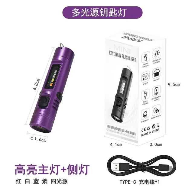C9 Mini LED Handheld Flashlight USB Rechargeable Aluminum Alloy Torch Magnet Work Light Red Blue Emergency Keychain Lantern