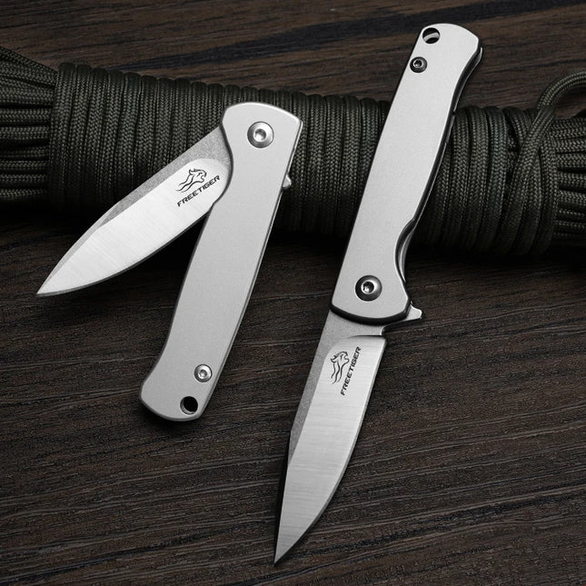 FREETIGER All Steel Pocket Knife D2 Blade 420 Stainless Steel Handle Fruit Keychain Pocket Tool Outdoor Camping Small EDC Knives