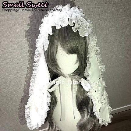 Women Subcultural Y2K Girl Long Eared Rabbit Doll Lace Up Headband Gothic Lolita Hair Clip Lace Ruffle Bunny Band
