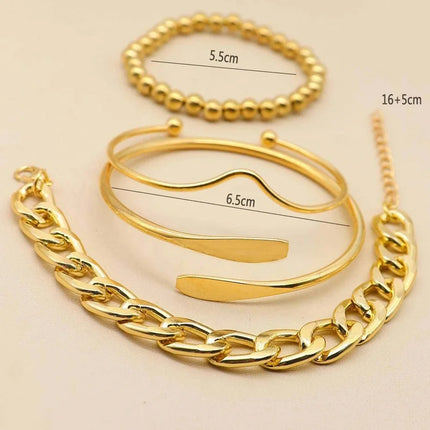 4pcs Punk Curb Cuban Chain Bracelets Set for Women Simple Thick Gold Color Charm Bracelets Fashion Jewelry Accessories New