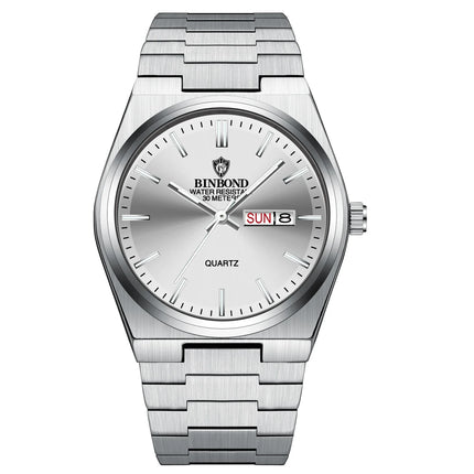 BINBOND 102 Couple Quartz Watch Men's Original Watch Waterproof Night Light Date Week Stainless Steel Men's and Women's Watch