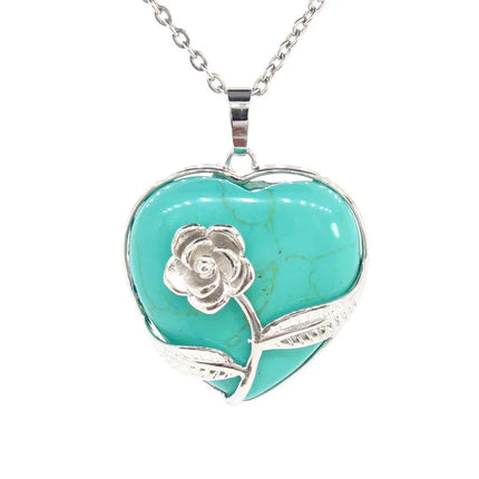 Crystal Stone Heart Shape Pendant Natural Rose Quartz Amethyst Crystal Lapis Lazui Green Aventurine Agate Women Necklace Jewelry