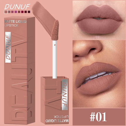 DUNUF 1 Pcs Matte Velvet Smooth Easy-to-apply Square Tube Lip Gloss Waterproof Not Easy To Fade Sexy Brown for Women Lip Tint