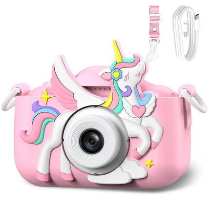 1080P Kids Camera Dual Lens Selfie Digital Camera for Children 12 Pink Styles Video Recorder Toy with Silicone Case Birthday Gif
