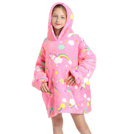Kids Oversized Hoodie Blanket With Sleeve Boy Girl Sweatshirt Winter Fleece Hoody Avocado Rainbow Dinosaur Print Hooded Sweat