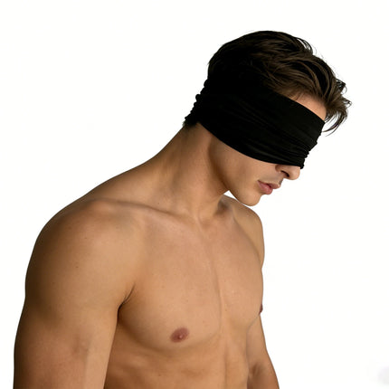 Men's Blindfold Stretch Soft Black Eye Mask Ice Silk Heads Cover for Couple Role Play BDSM Bondage Restraint Adult Accessories