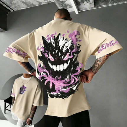 Pokemon 2026 Summer Men Cotton T - Shirt Streetwear Gengar & Koffing Fusion Print Oversized Casual Daily Wear Anime Fans Gift