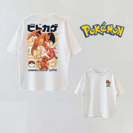 Summer Anime Pokémon Cosplay T-Shirt Cotton Short Sleeve Tops Casual Loose Retro T-Shirt Men Women Kids Family Matching Outfits