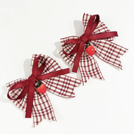 Red Bow Hair Clips Fashion Plaid Stripes Hairpins Strawberry Cherry Barrettes Sweet Lace Headwear Princess Kids Hair Accessories