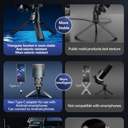 Zealsound RGB USB Condenser Gaming Microphone Computer Professional Mic For PC PS4 PS5 Mac Phone Recording Streaming Podcasting