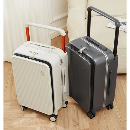 Mixi Front Laptop Pocket Suitcase Wide Handle Travel Suitcase Men 20''Carry-On Luggage Women PC Aluminum Frame Trolley Case 24''