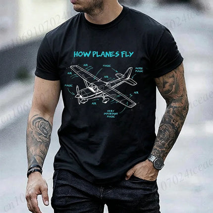 Men's Summer T-Shirts How Planes Fly How Planes Fly Aviation Pilot Graphic Tshirts Women Men T-Shirts Short Sleeve Shirt Tops