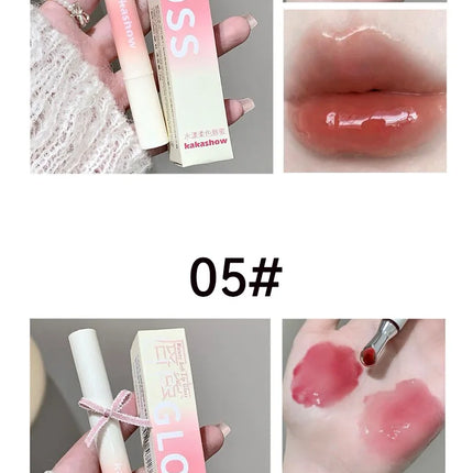 Kakashow Mirror Watery Lip Gloss Iron Brush Head Jelly Lipgloss Moisturizing Lip Tint Lipstick Nature Nude Lips Makeup Cosmetics