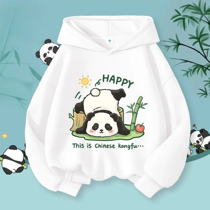 Cute Panda Playing Print Children's Sweatshirt Autumn Boys and Girls Casual Fashion Warm Hooded Pullover