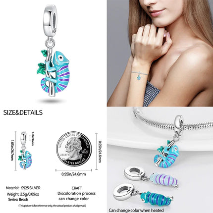 Hot Original 100% 925 Sterling Silver Chameleon Beads Firefly Charms Fit Original Bracelet DIY Jewelry Making Women's Gift