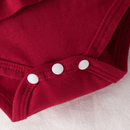 Baby Girl Red Polo Dress Set, Short-Sleeve "MINI" Letter Print Ruffled Dress with Bodysuit, Toddler Casual Outfit