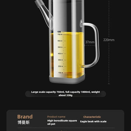 High Borosilicate Glass Oil Bottle Kitchen Essential Non Drip Oil Bottle for Vinegar Soy Sauce and Cooking Oil