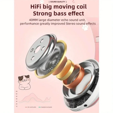 Cute Cat Wireless Headphones RGB Cute Cat Ears Headset With Microphone Noise Cancelling Kid Stereo Music Children's Gifts