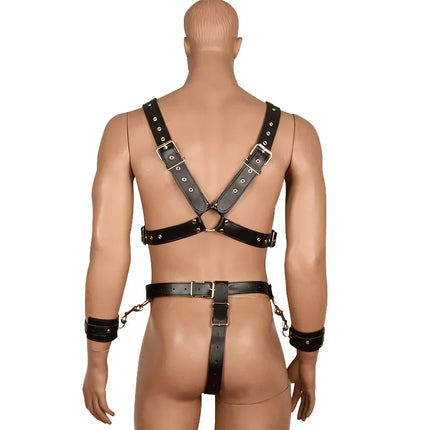Sexy Adjustable Leather Handcuffs Bdsm Body Harness Male Sexy Fetish Slave Bondage Restraints Adult Sex Toys For women sex game