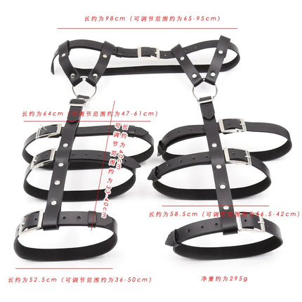 PU Leather Legs Arm Binder Behind Body Harness Cuffs Collar Gothic BDSM Sexy Women Punk Bondage Restraint Straps Adult Sex Toys